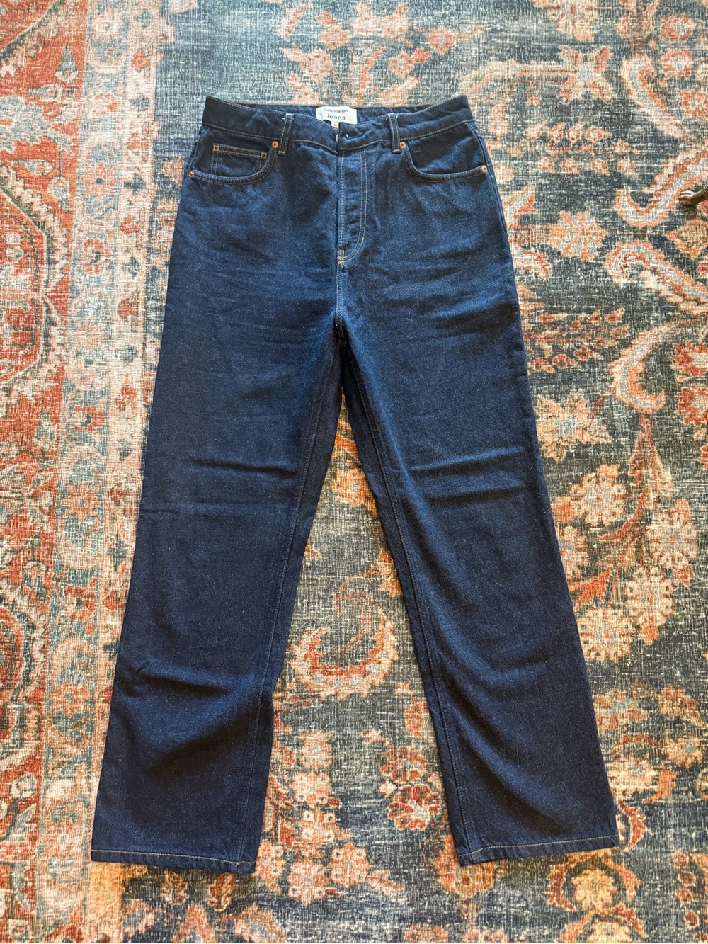 Reformation Cynthia High Rise Straight Long Jeans - Dark Blue